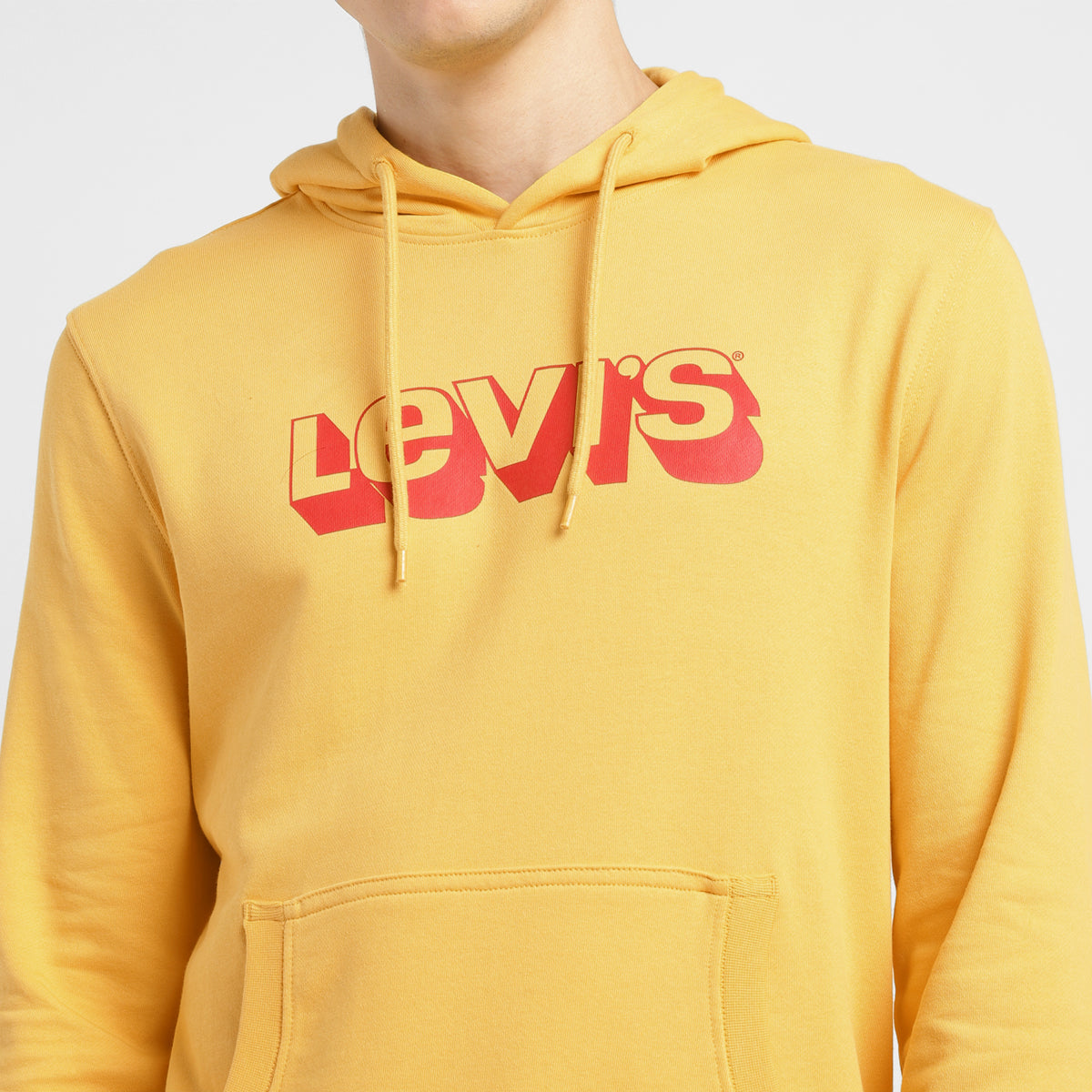 Men's Brand Logo Yellow Hooded Sweatshirt - Frontdetails View