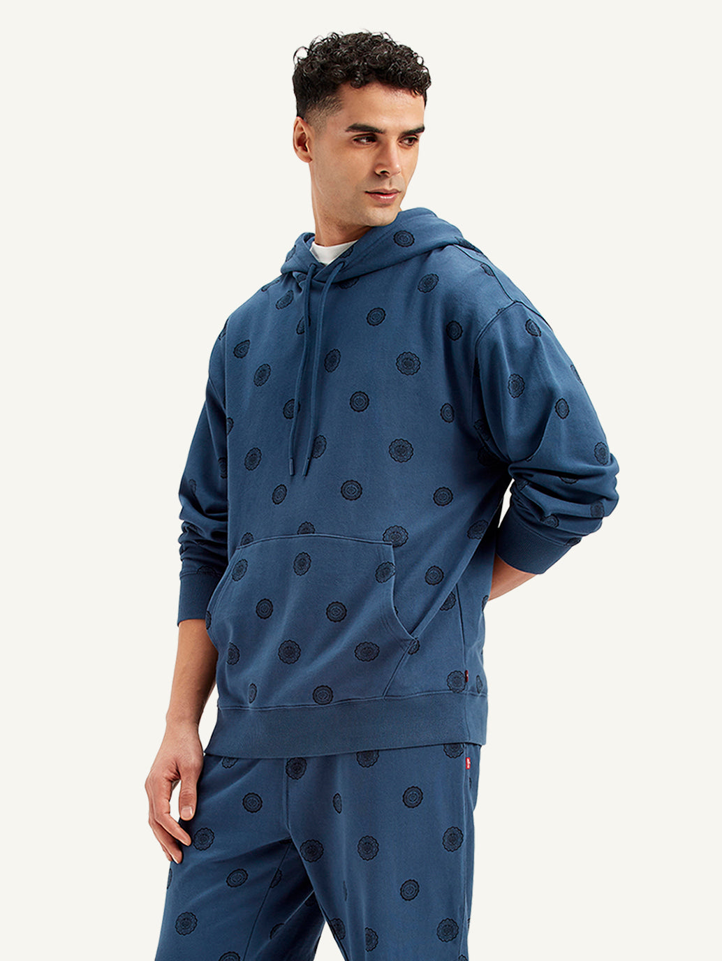 Men's Printed Navy Hooded Sweatshirt - Styleshot View