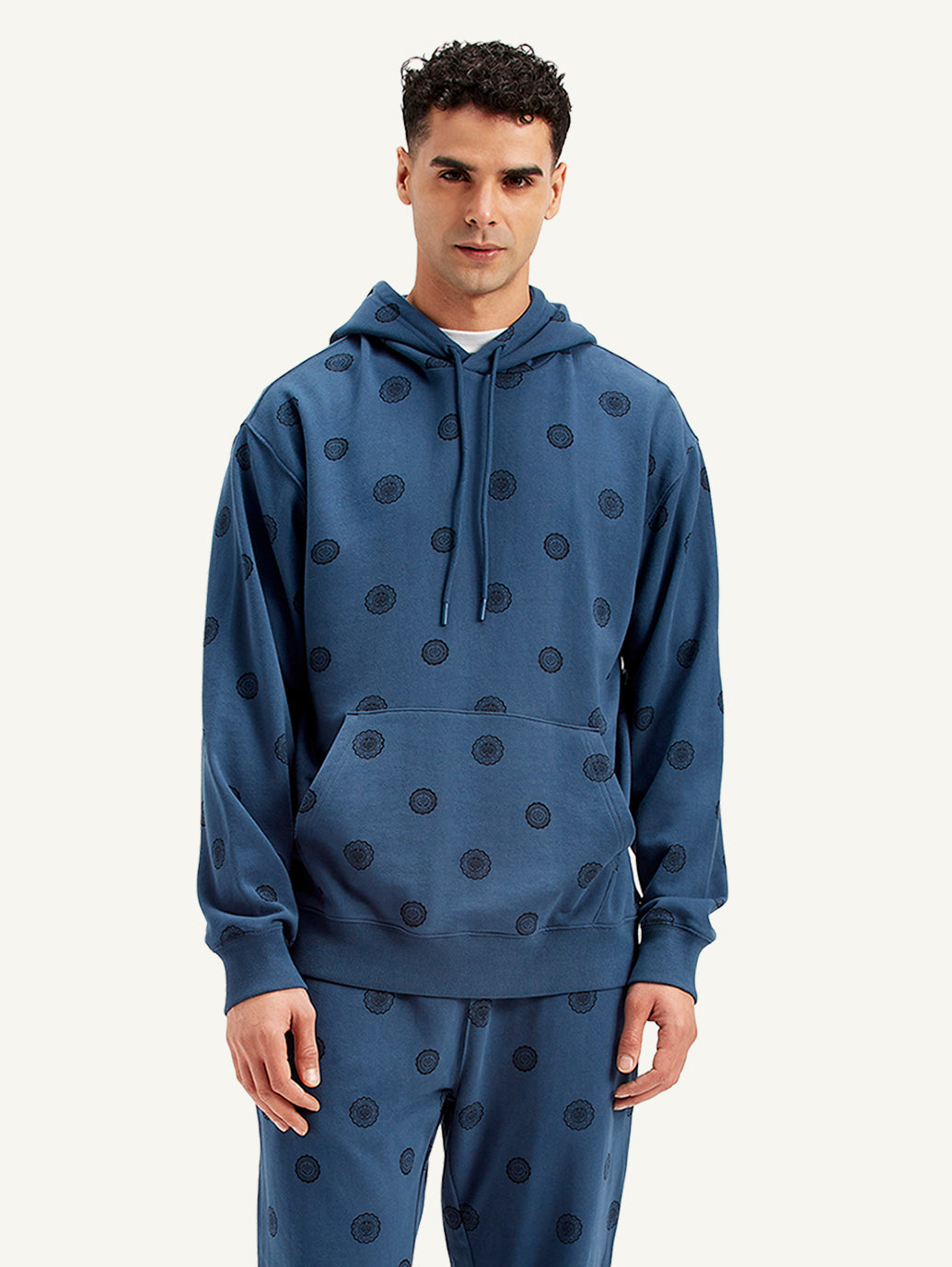 Men's Printed Navy Hooded Sweatshirt - Front View