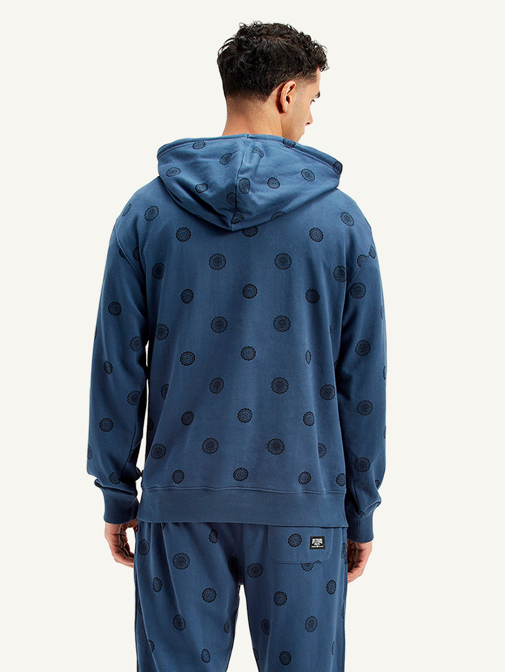 Men's Printed Navy Hooded Sweatshirt - Back View
