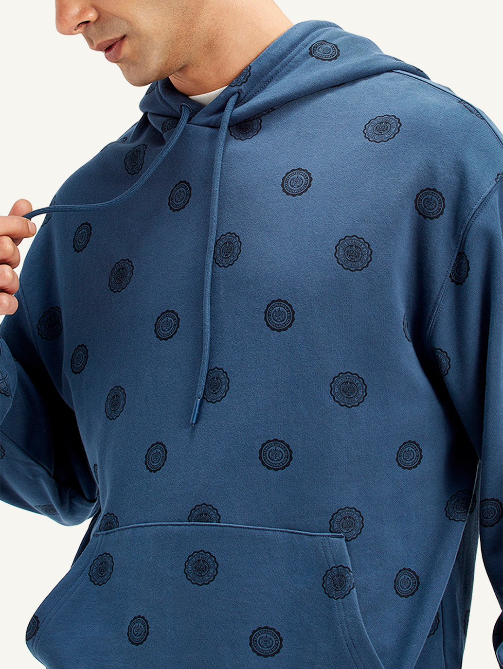Men's Printed Navy Hooded Sweatshirt - Detail View