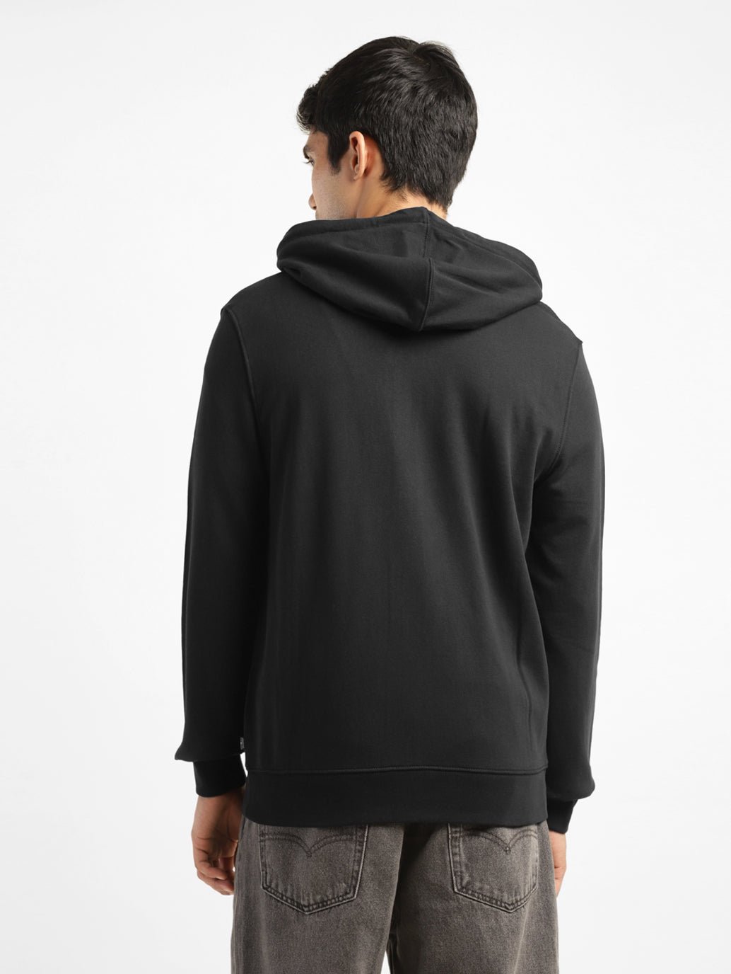 Men's Solid Black Hooded Sweatshirt - 3c1e0ab0-a065-40ae-b956-a15b9593f90c View