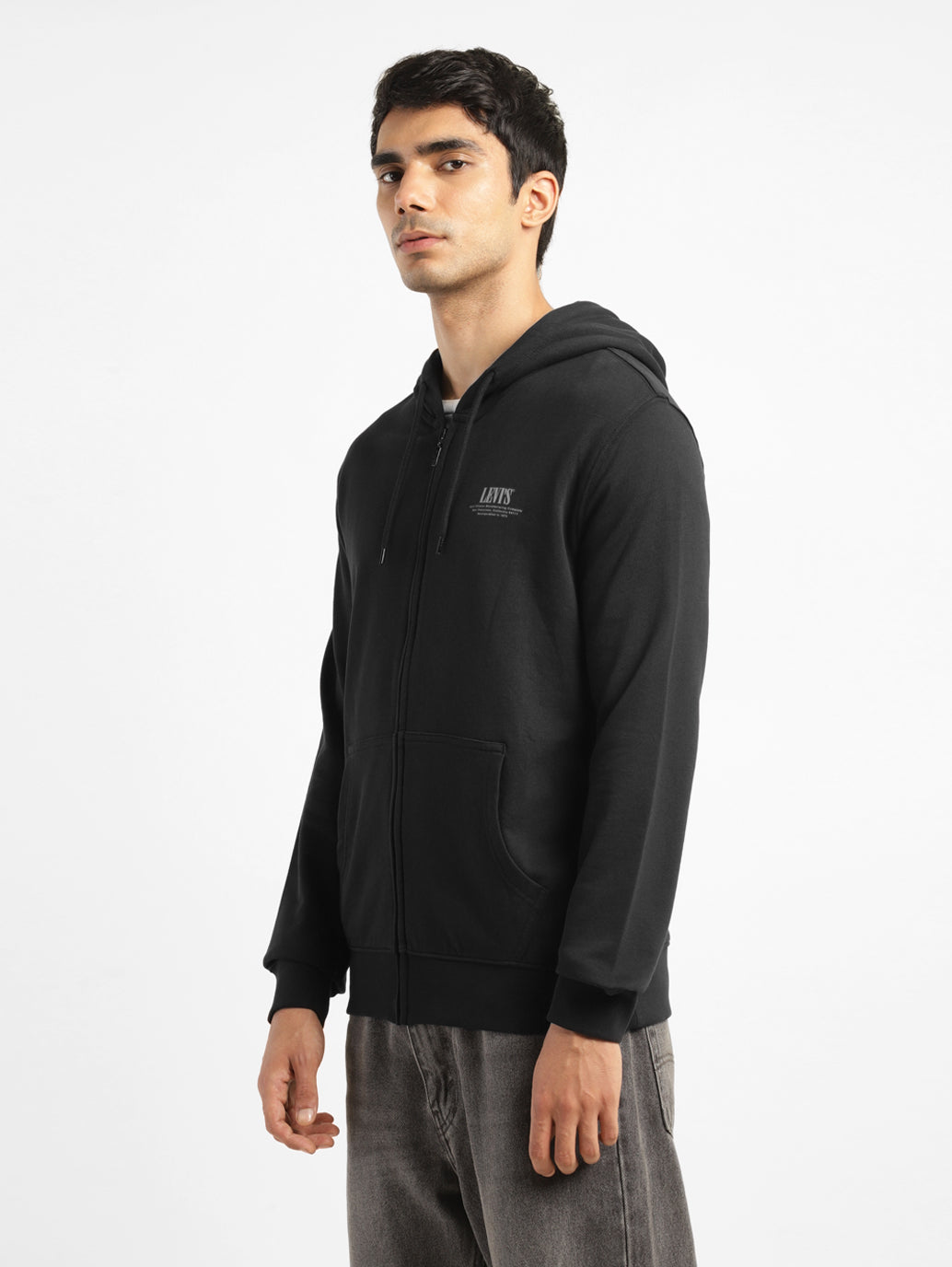 Men's Solid Black Hooded Sweatshirt - 450d7c1c-d2ca-4042-b771-d152f005c0f6 View