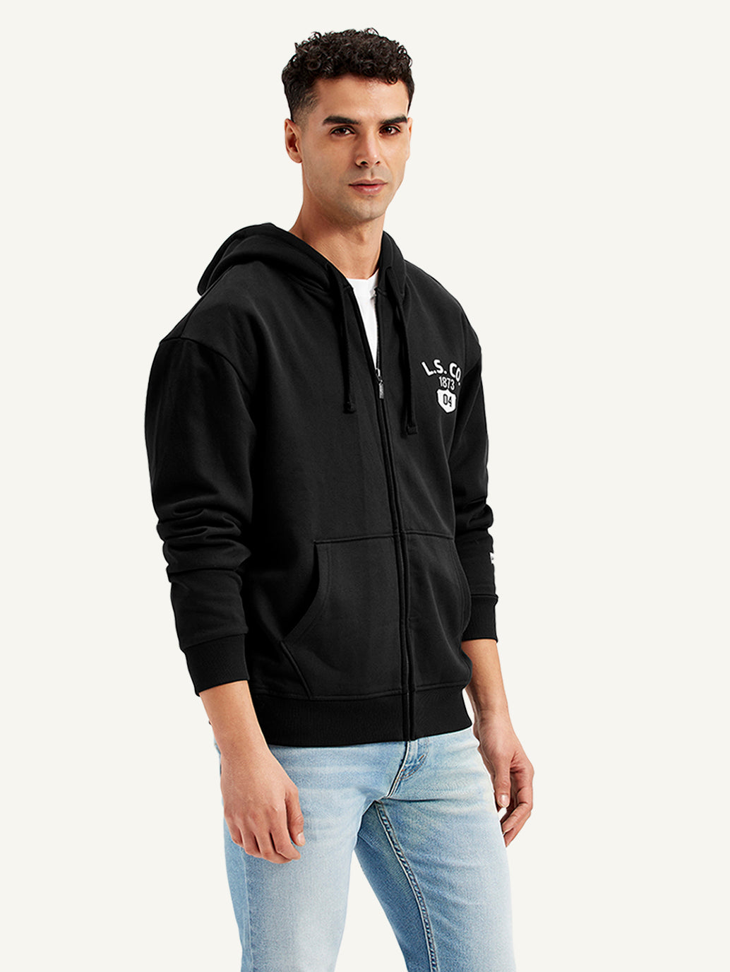 Men's Solid Black Hooded Sweatshirt - 7f550fff-3ae5-44d1-9492-8b392f650ea8 View