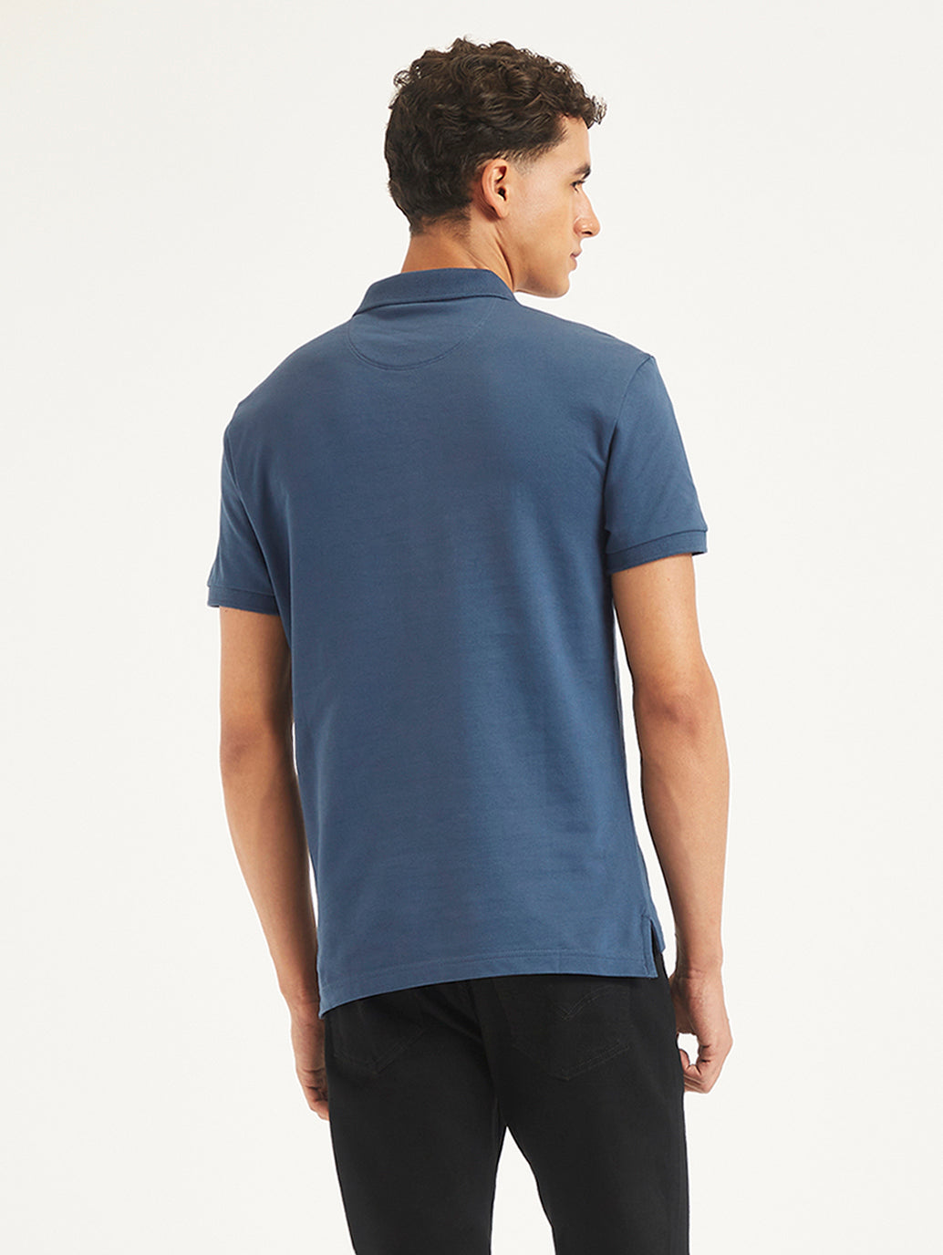 Men's Solid Slim Fit Polo T-Shirt - Back View