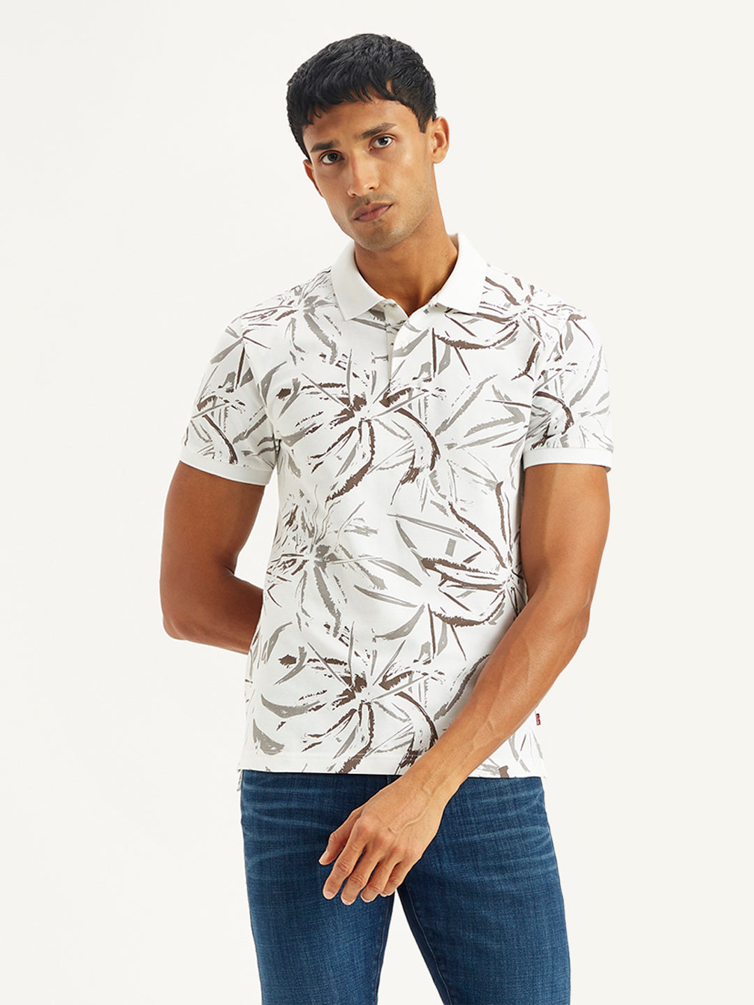 Men's All Over Print Slim Fit Polo T-Shirt - Front View