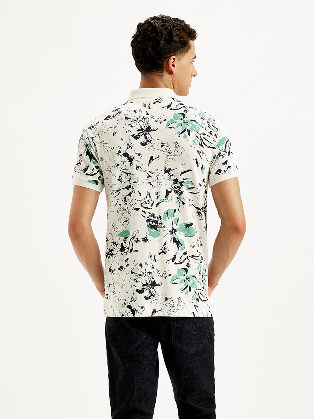 Men's Floral Slim Fit Polo T-Shirt - Back View