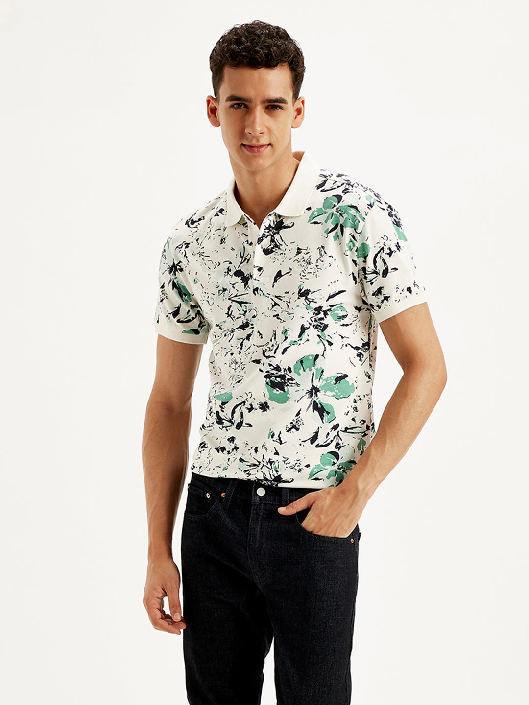 Men's Floral Slim Fit Polo T-Shirt - Styleshot View