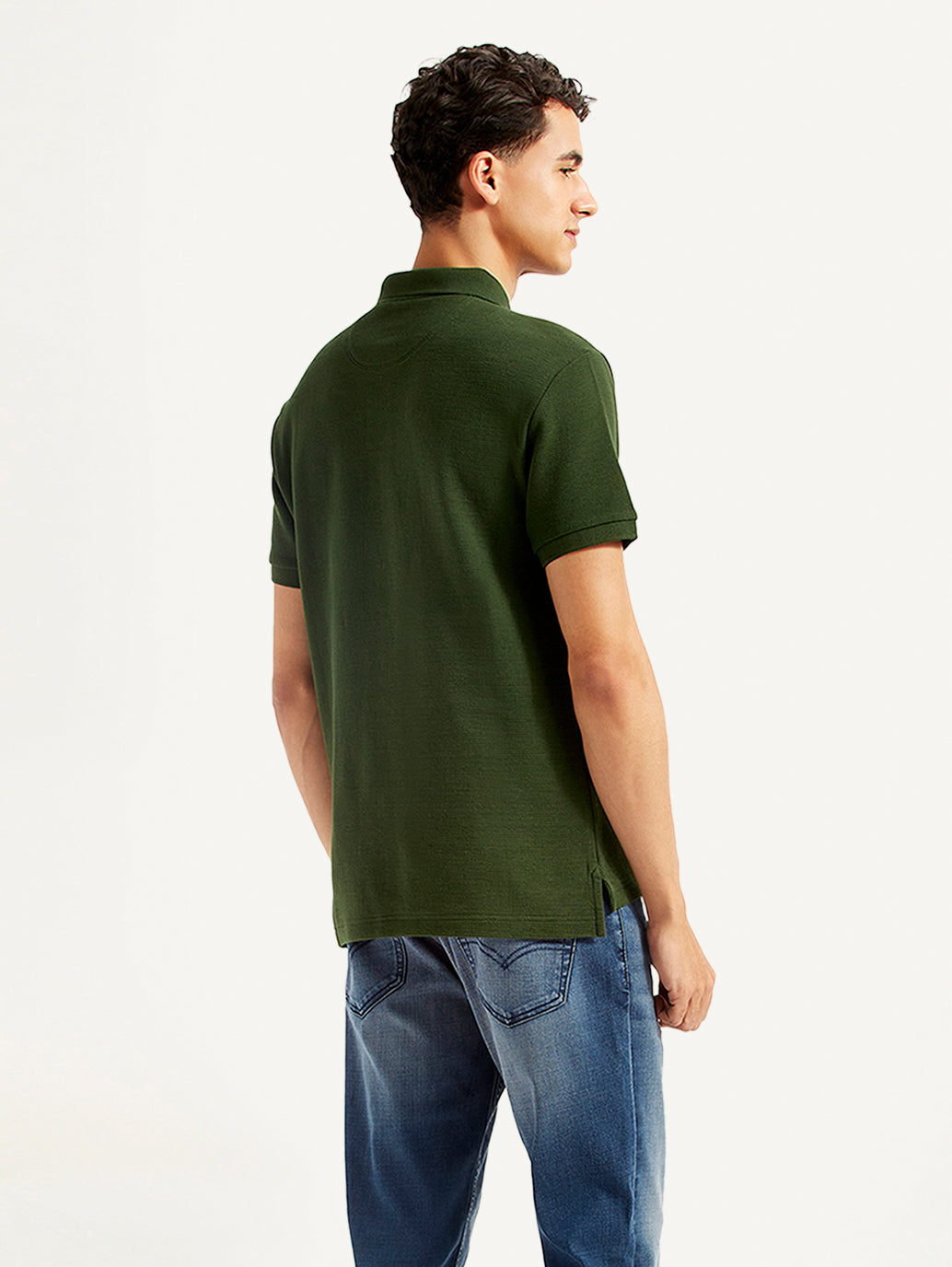 Men's Solid Slim Fit Polo T-shirt - Back View