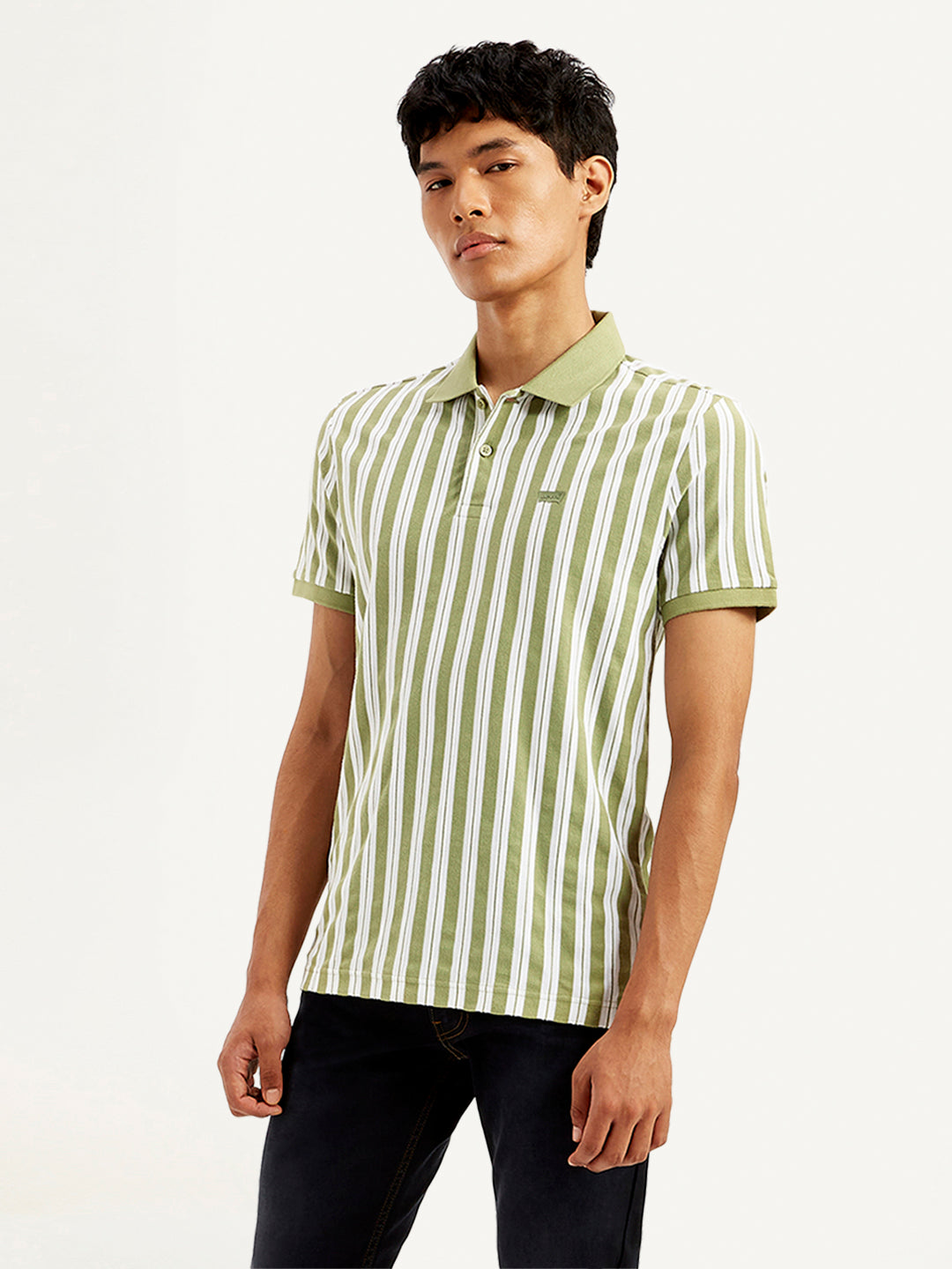 Men's Striped Slim Fit Polo T-Shirt - Front View