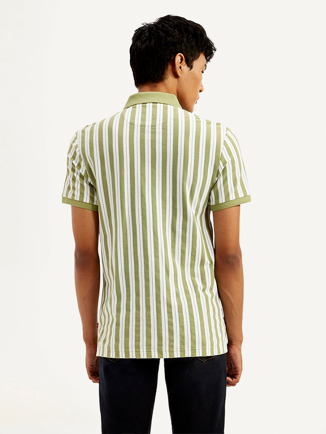 Men's Striped Slim Fit Polo T-Shirt - Back View