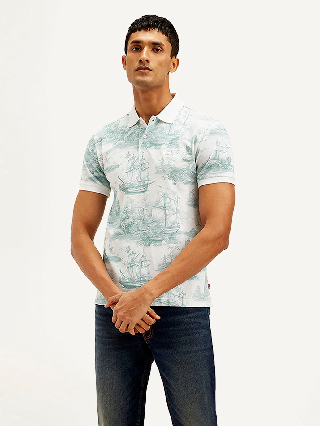 Men's Conversational Slim Fit Polo T-shirt - Styleshot View