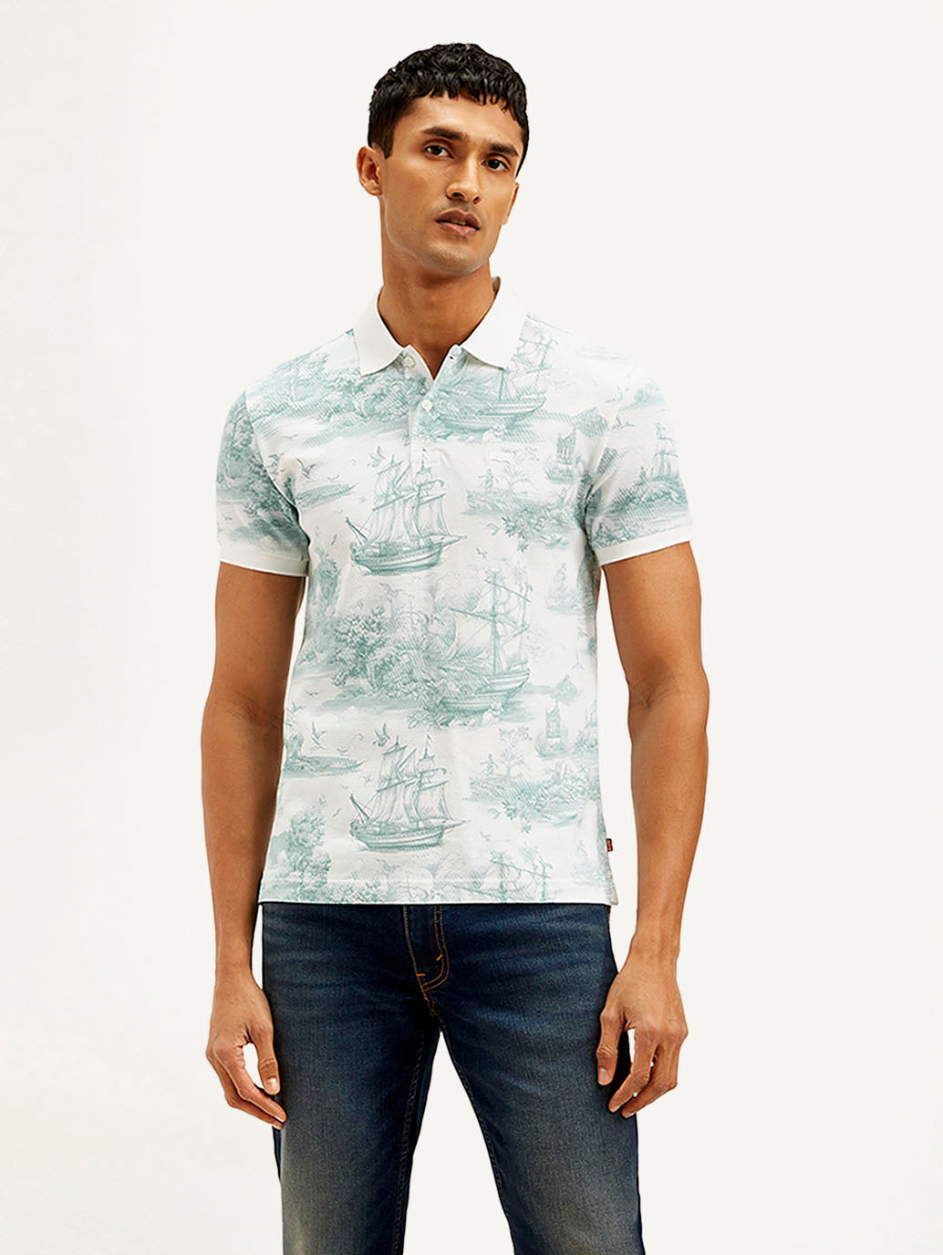 Men's Conversational Slim Fit Polo T-shirt - Front View