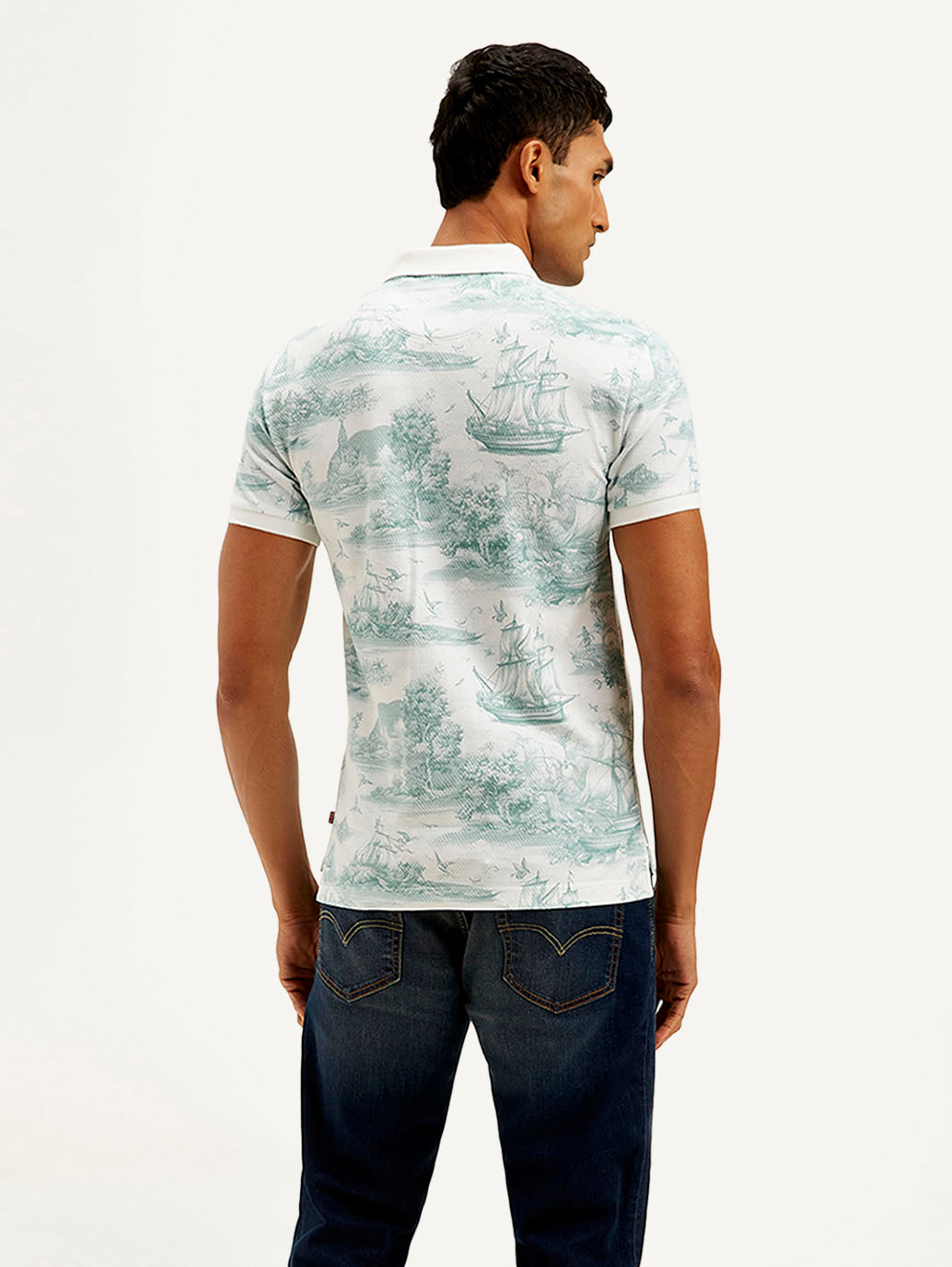 Men's Conversational Slim Fit Polo T-shirt - Back View