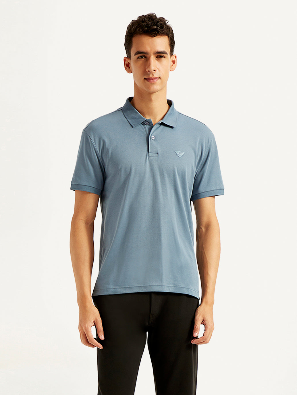 Men's Solid Slim Fit Polo T-shirt - Front View