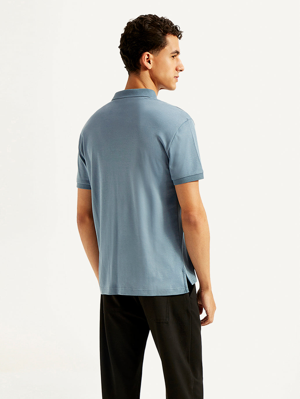 Men's Solid Slim Fit Polo T-shirt - Back View