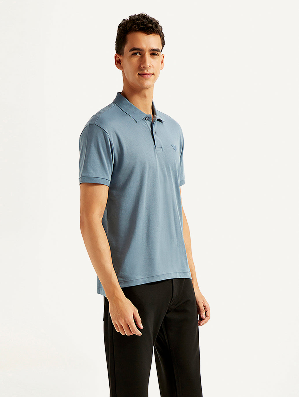 Men's Solid Slim Fit Polo T-shirt - Side View