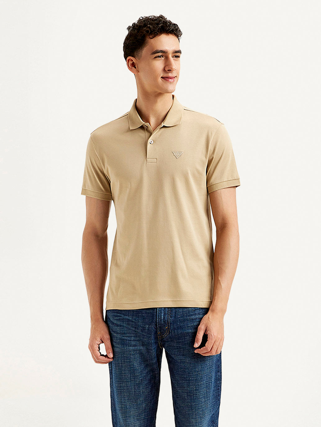 Men's Solid Slim Fit Polo T-shirt - Front View