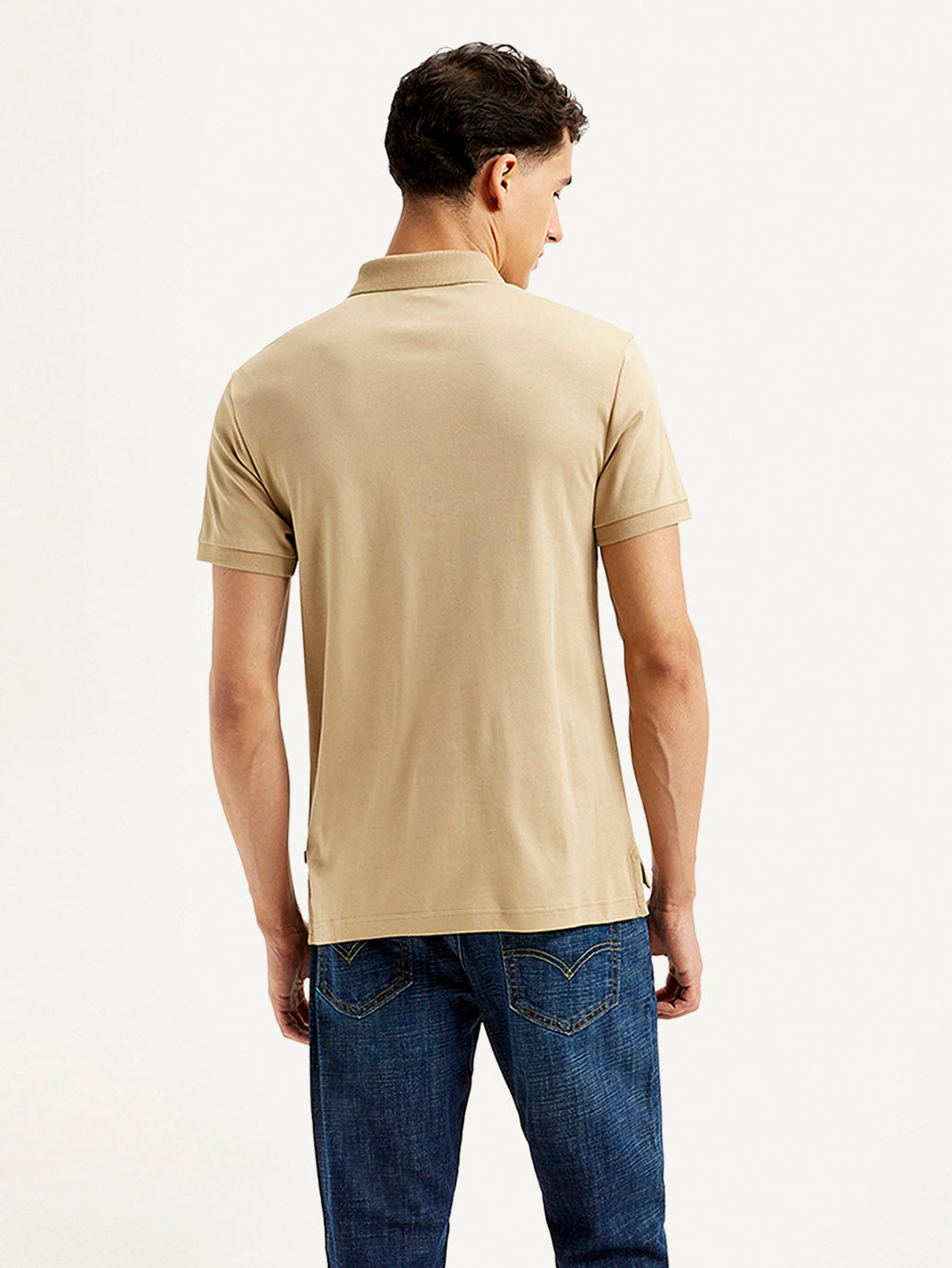 Men's Solid Slim Fit Polo T-shirt - Back View