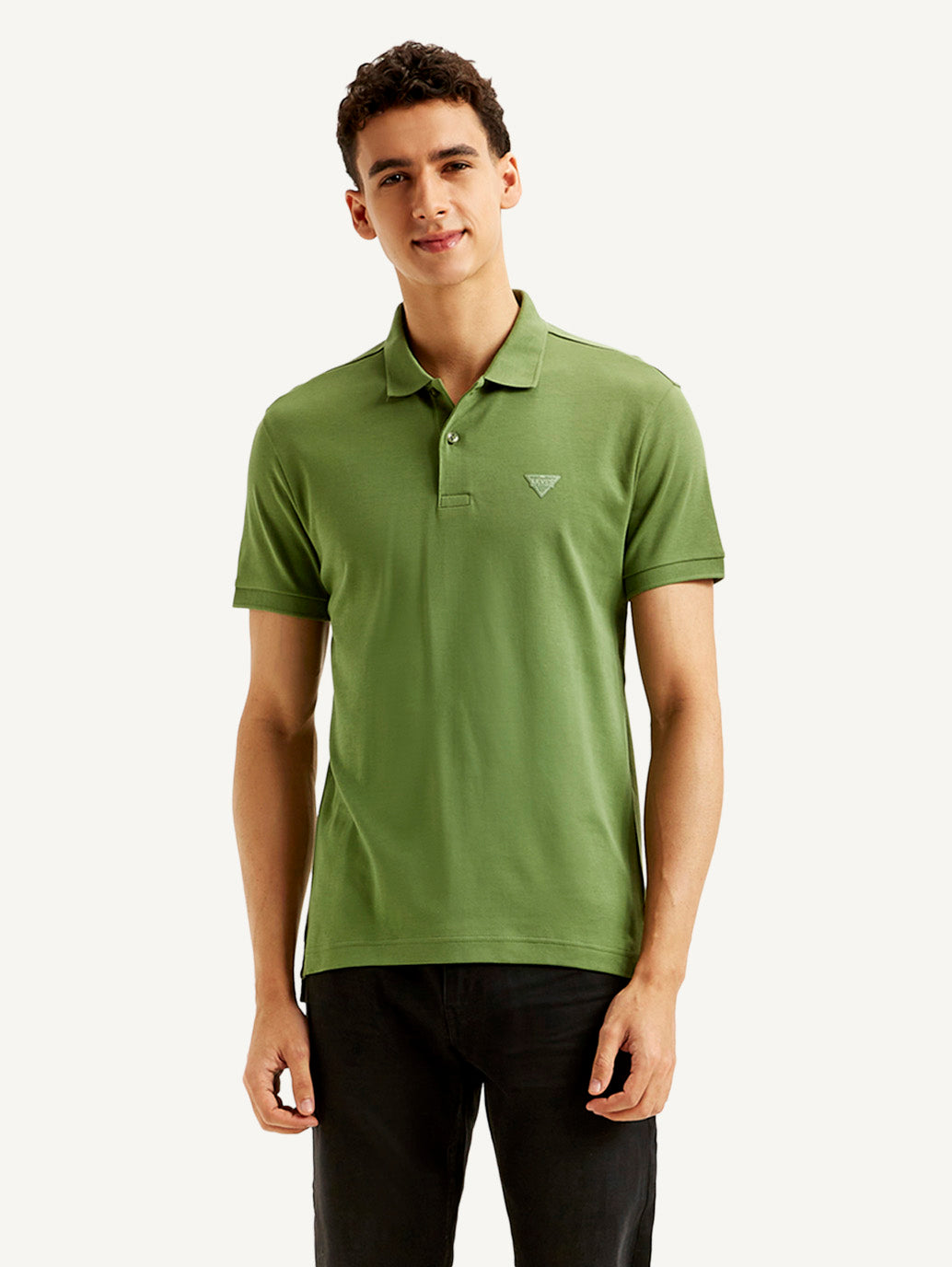 Men's Solid Slim Fit Polo T-shirt - Front View