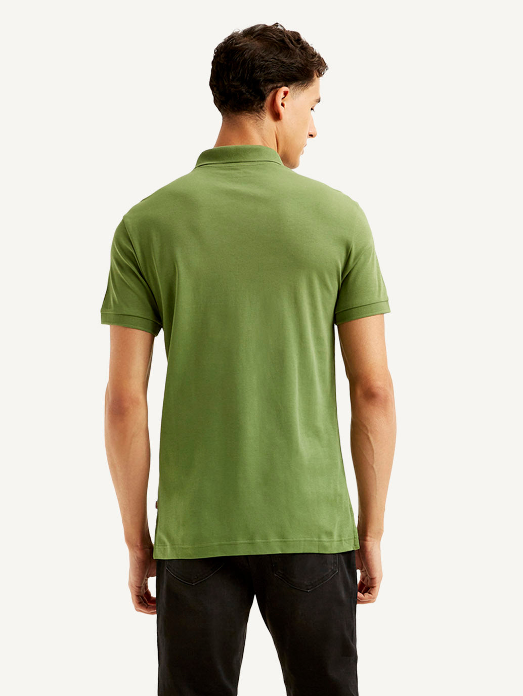 Men's Solid Slim Fit Polo T-shirt - Back View