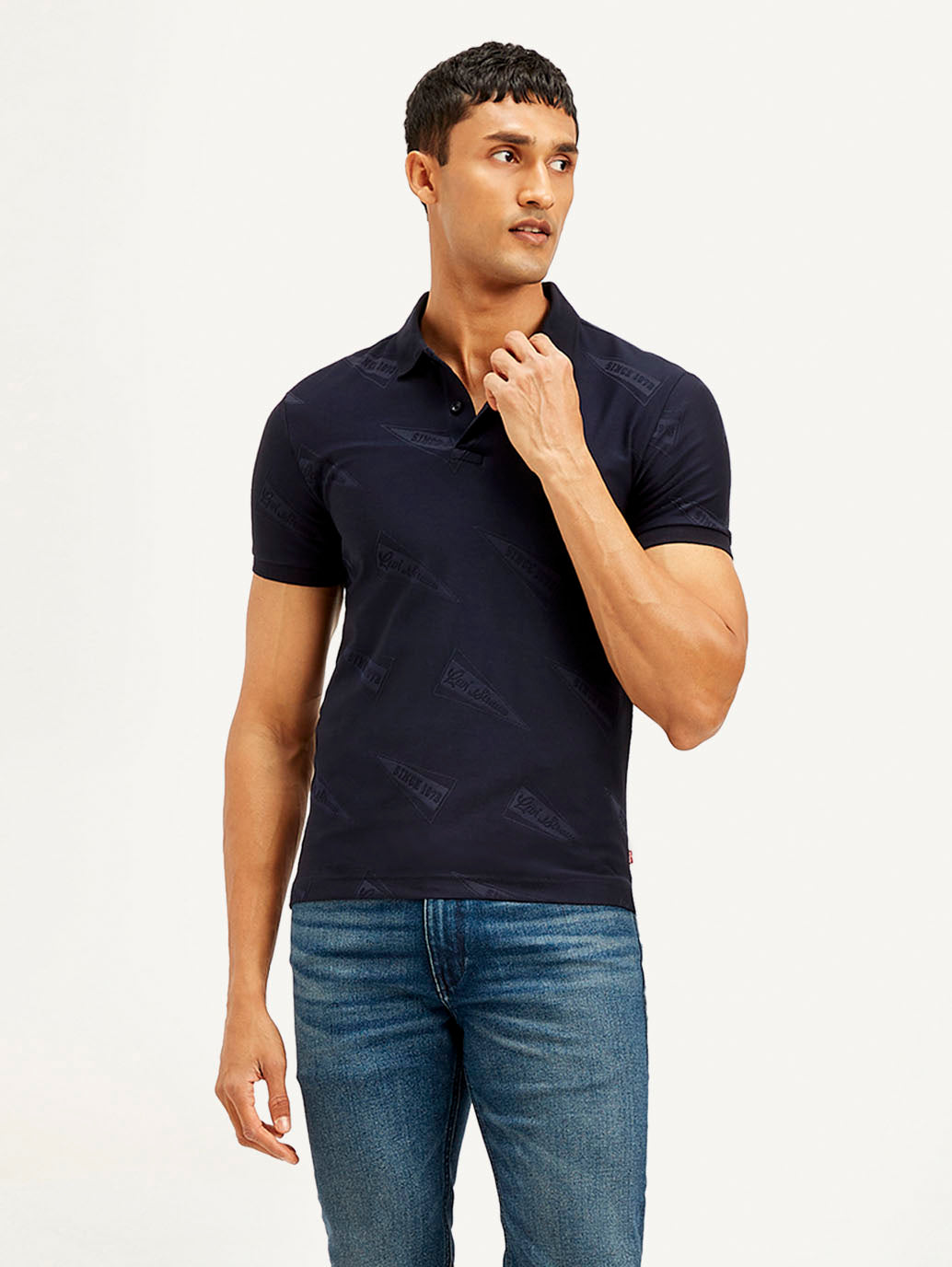 Men's Brand Logo Slim Fit Polo T-shirt - Front View