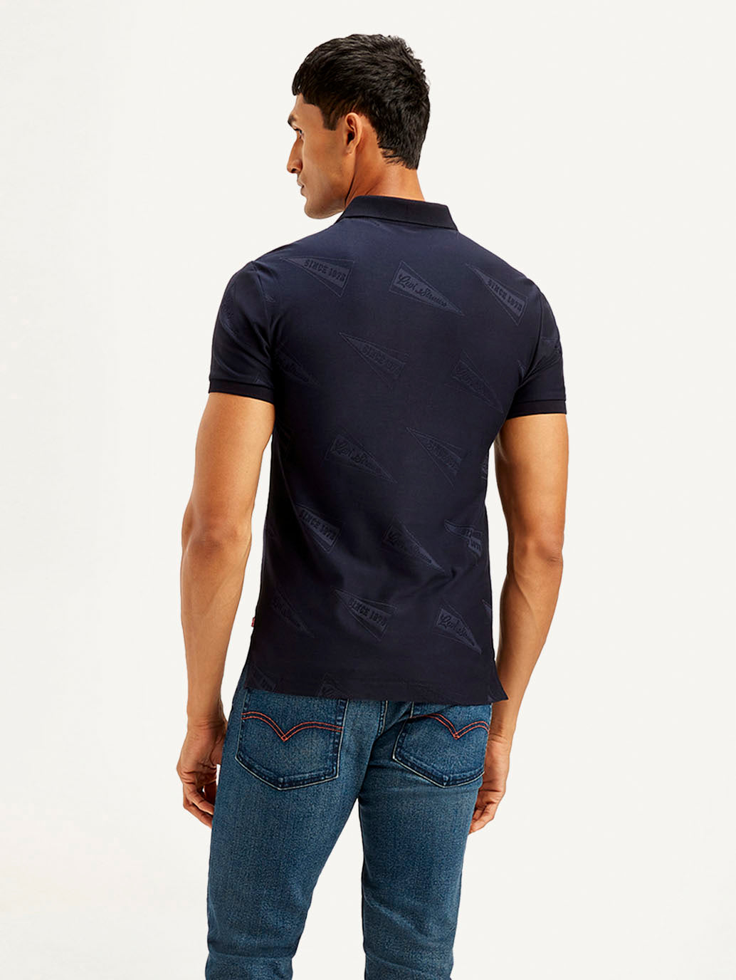 Men's Brand Logo Slim Fit Polo T-shirt - Back View