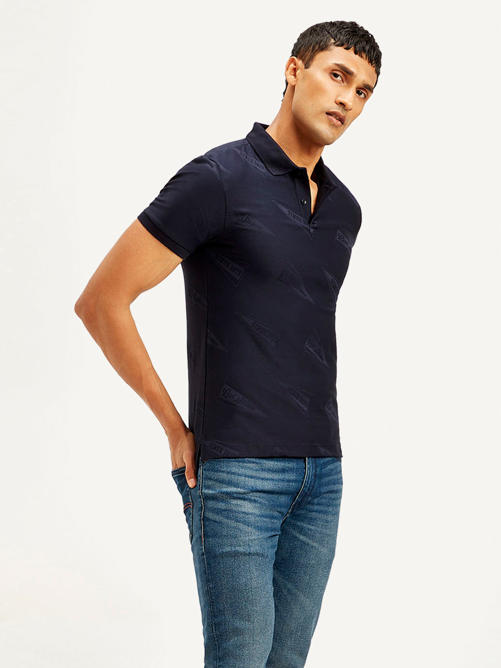 Men's Brand Logo Slim Fit Polo T-shirt - Side View