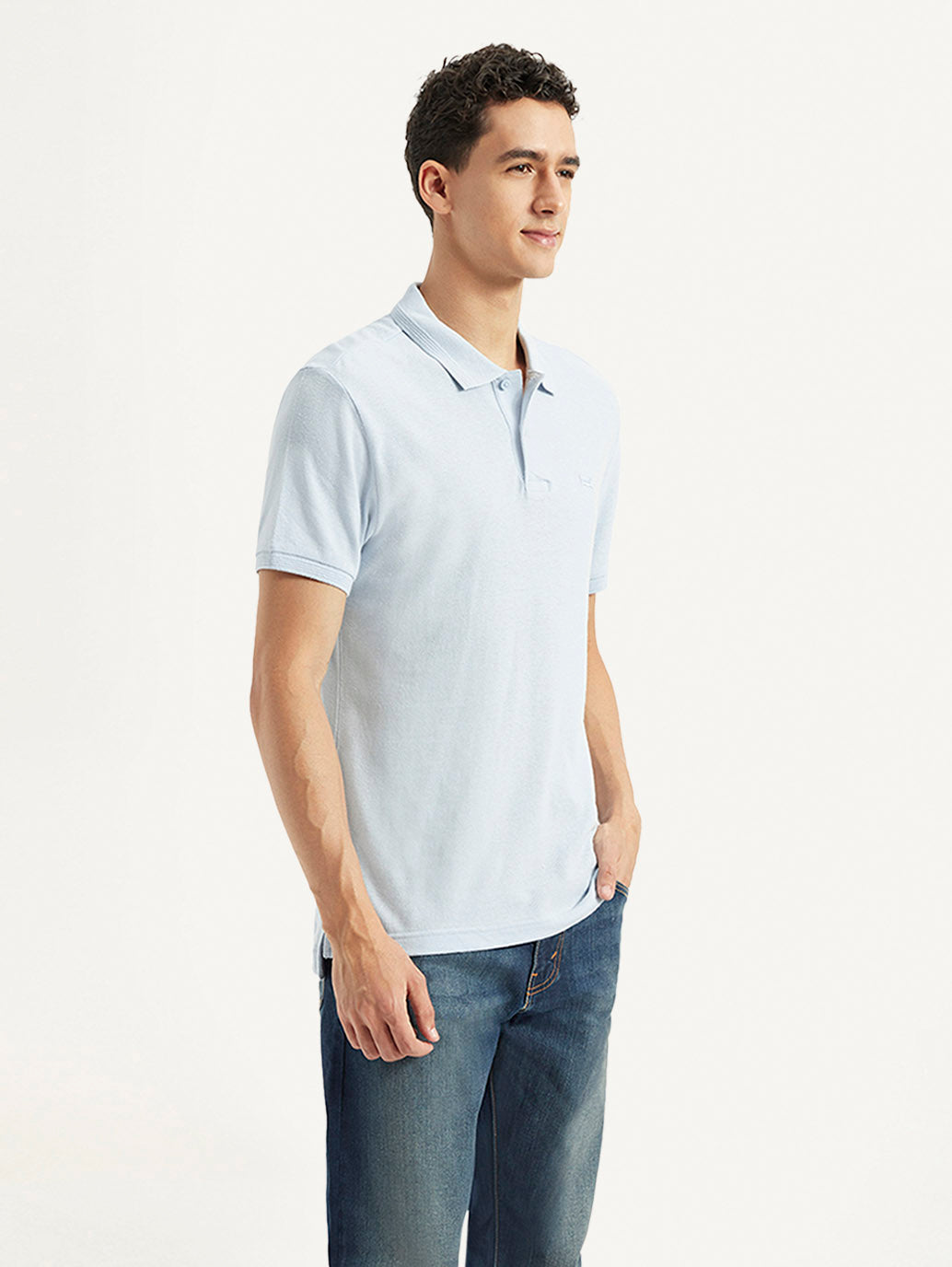 Men's Solid Slim Fit Polo Linen T-shirt - Side View