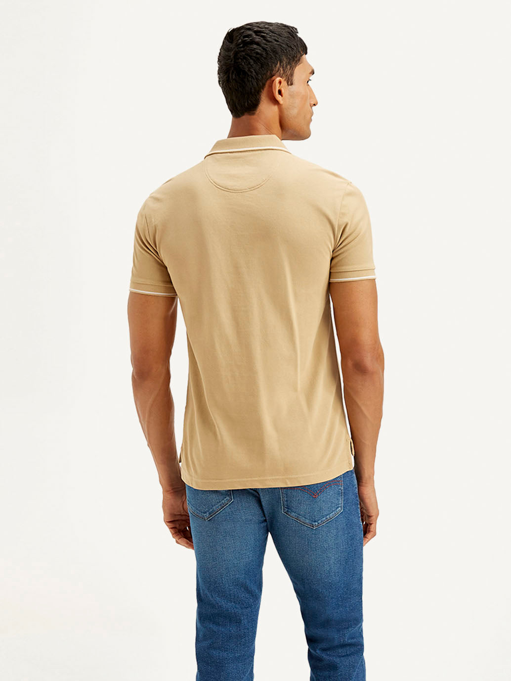 Men's Solid Slim Fit Polo T-shirt - Back View