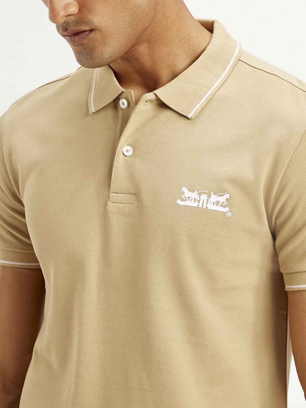 Men's Solid Slim Fit Polo T-shirt - Detail View
