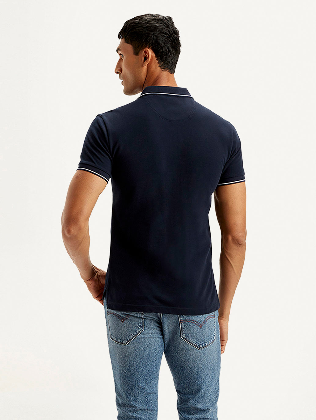 Men's Solid Slim Fit Polo T-shirt - Back View
