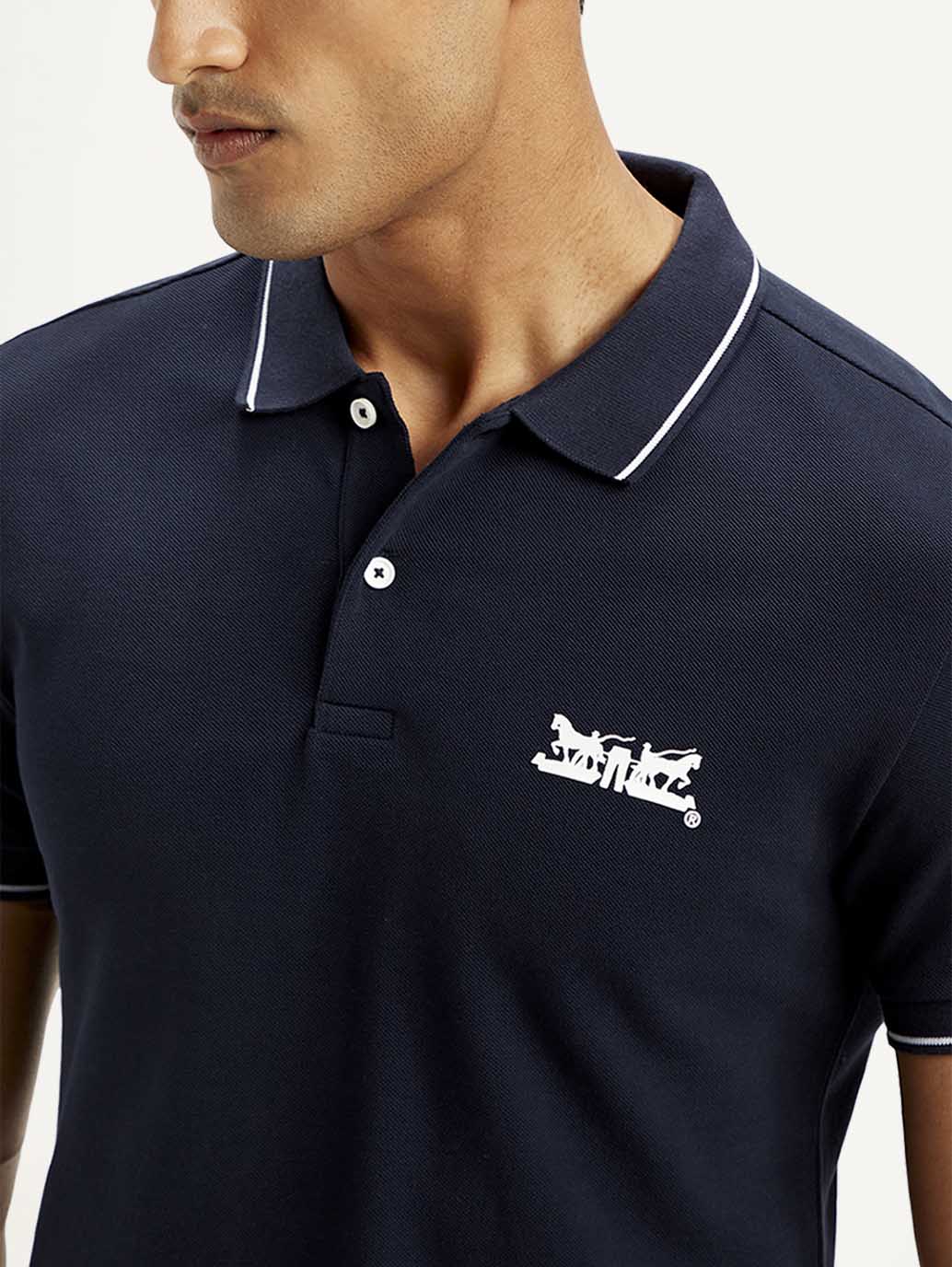 Men's Solid Slim Fit Polo T-shirt - Detail View