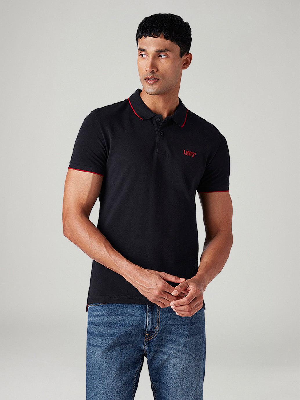 Men's Solid Slim Fit Polo T-Shirt - Front View