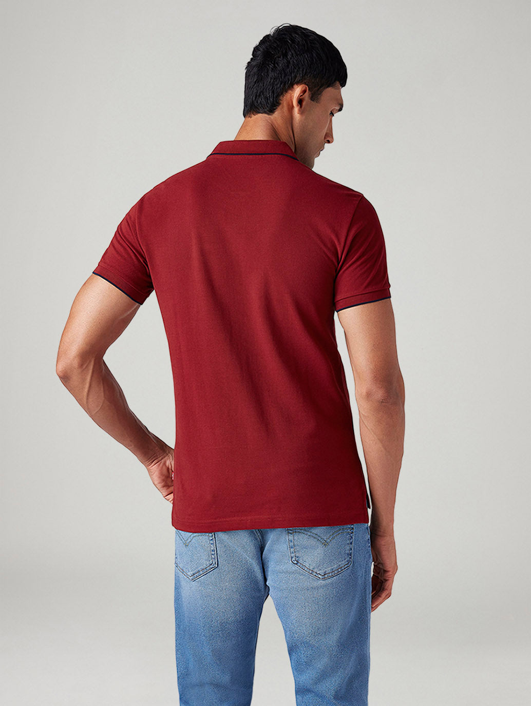 Men's Solid Slim Fit Polo T-Shirt - Back View