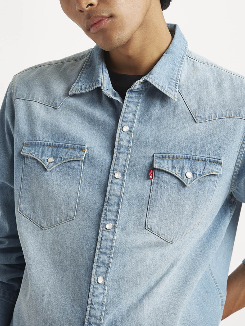 Men's Solid Regular Fit Denim Shirt - Detail View