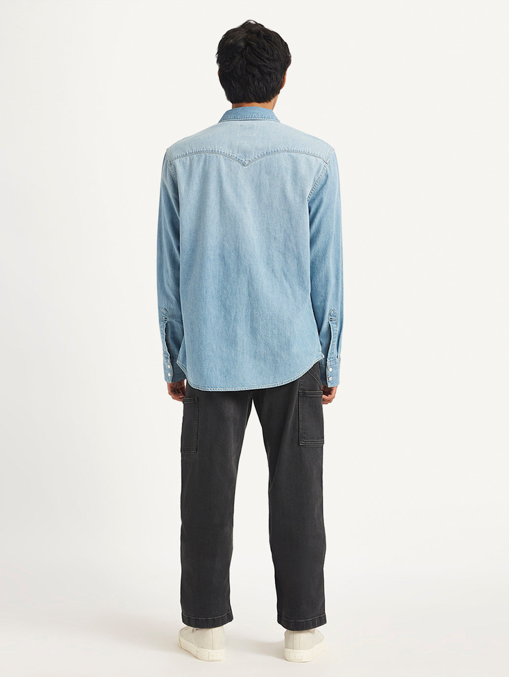 Men's Solid Regular Fit Denim Shirt - Back View