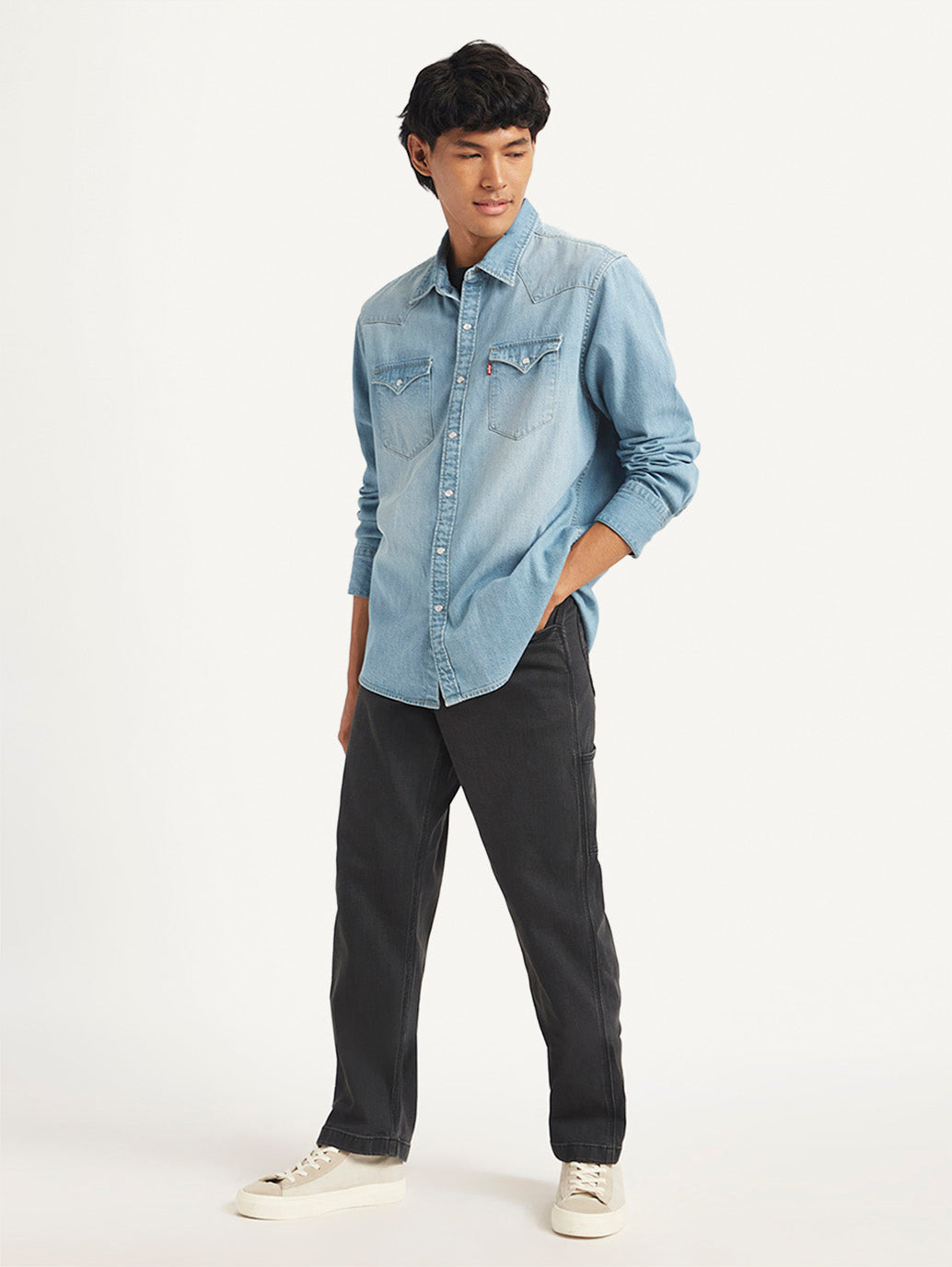 Men's Solid Regular Fit Denim Shirt - Side View