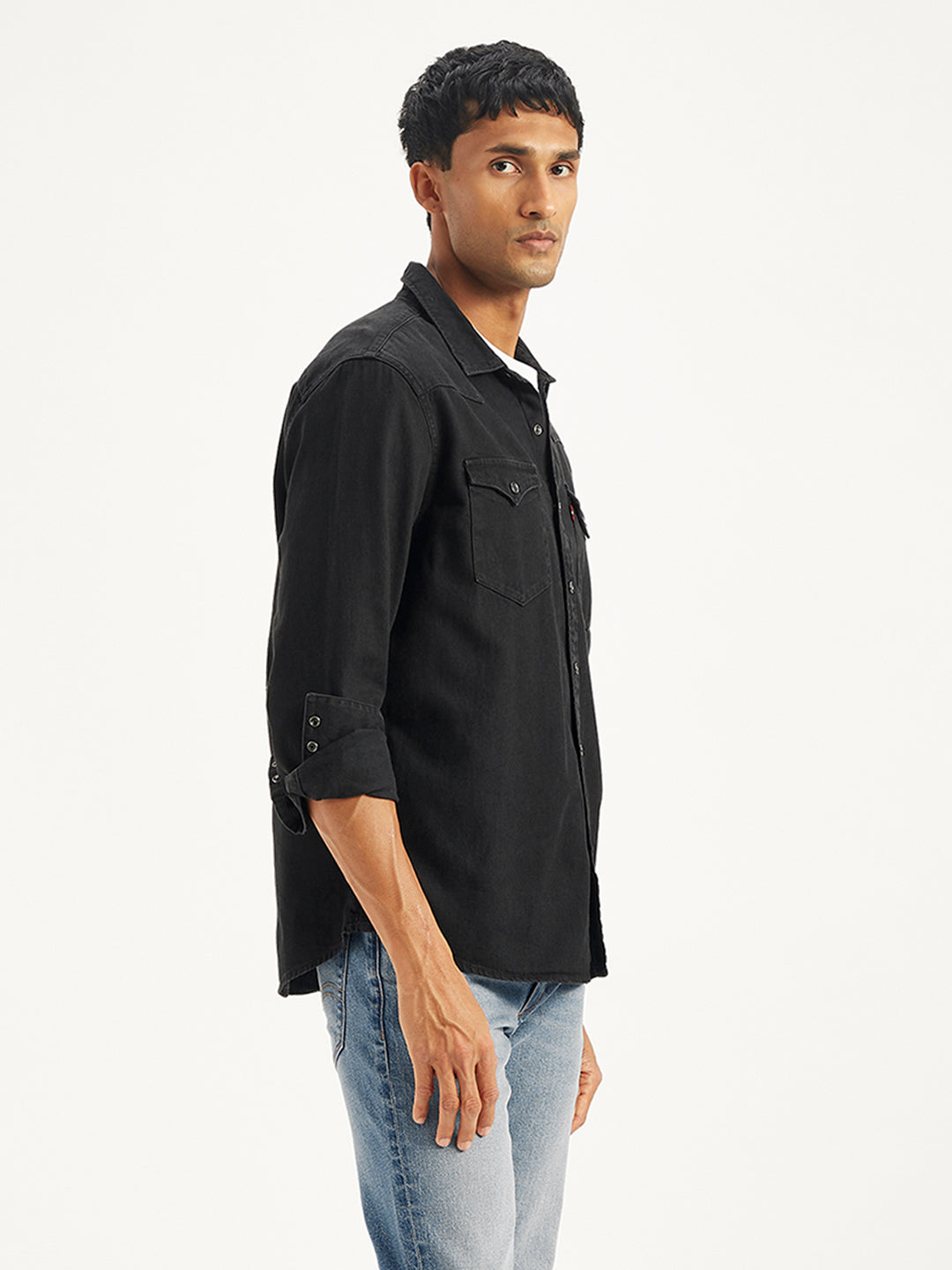 Men's Solid Regular Fit Denim Shirt - Side View