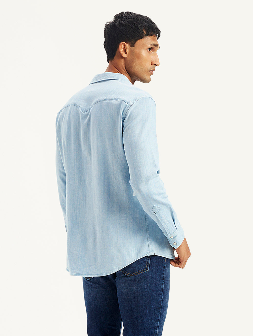 Men's Solid Slim Fit Denim Shirt - Back View