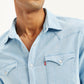 Men's Solid Slim Fit Denim Shirt - Detail View