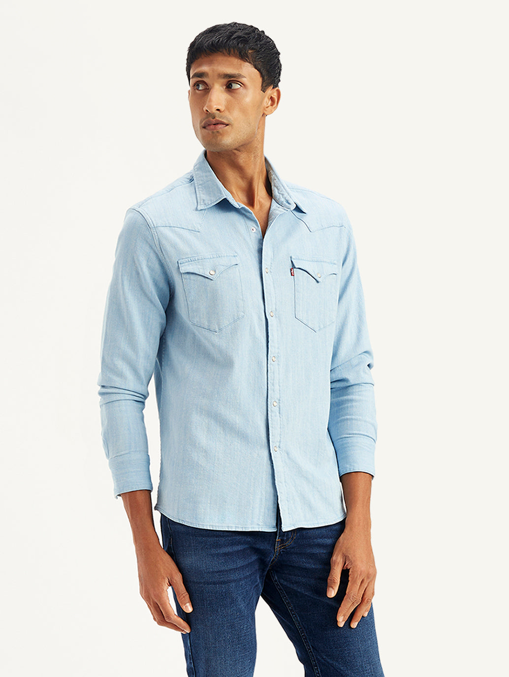 Men's Solid Slim Fit Denim Shirt - Side View