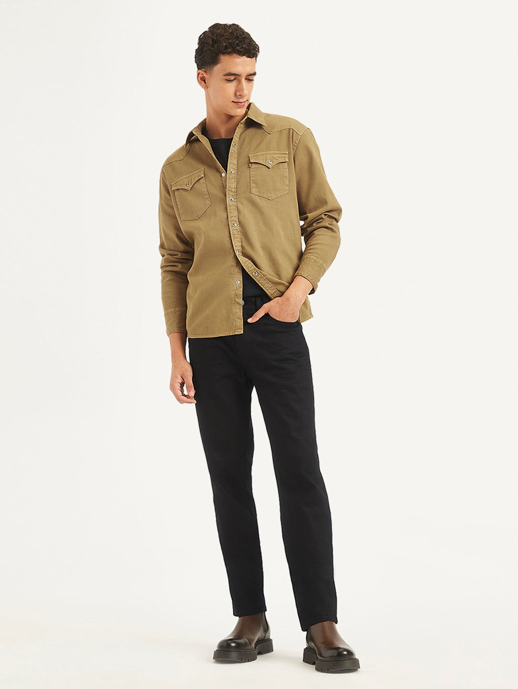 Men's Solid Slim Fit Denim Shirt - 44f41aba-7e00-484b-9737-0d72aadc3e12 View