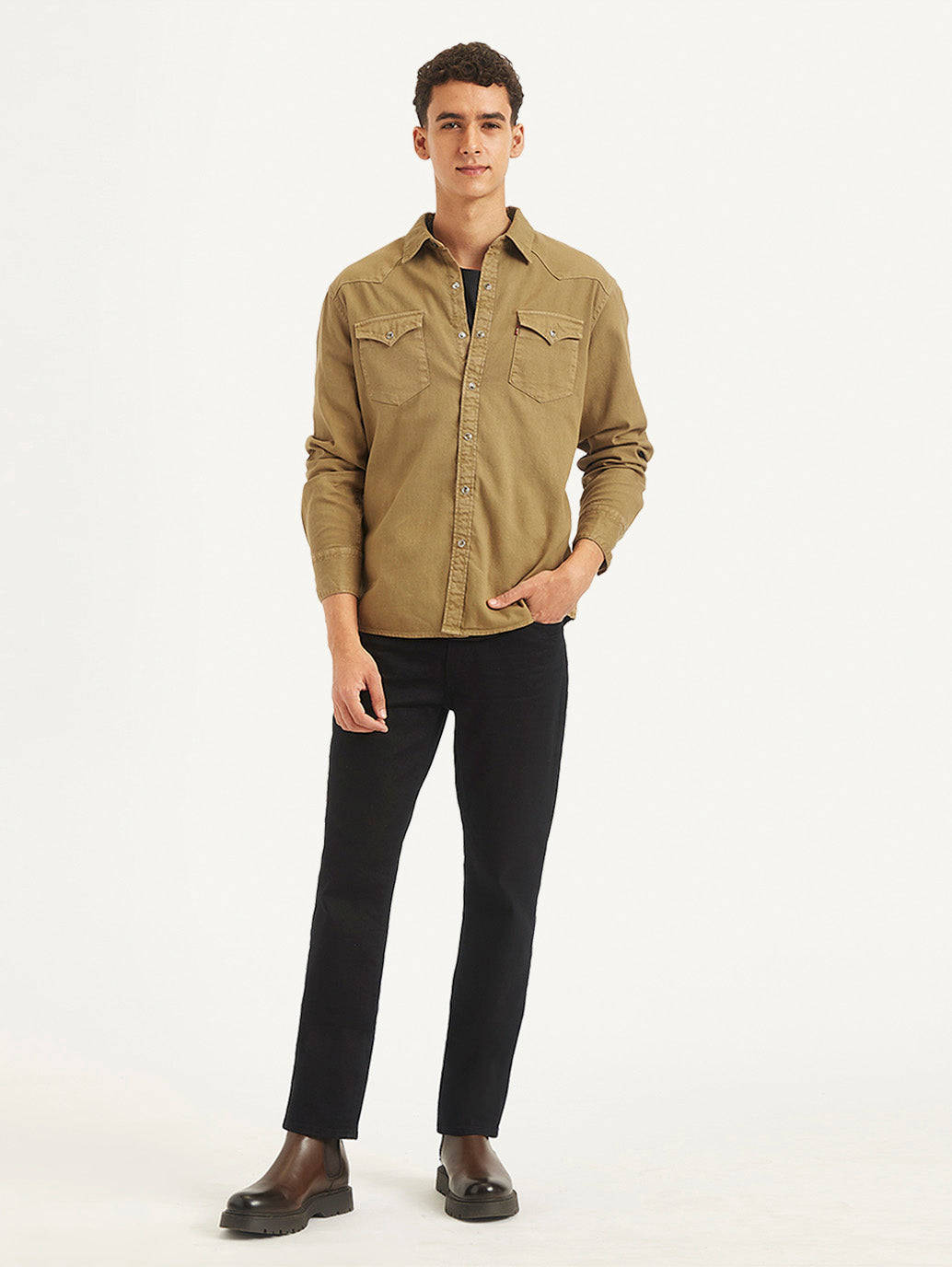 Men's Solid Slim Fit Denim Shirt - ad8de26b-61eb-4353-bf2f-636db2cae237 View