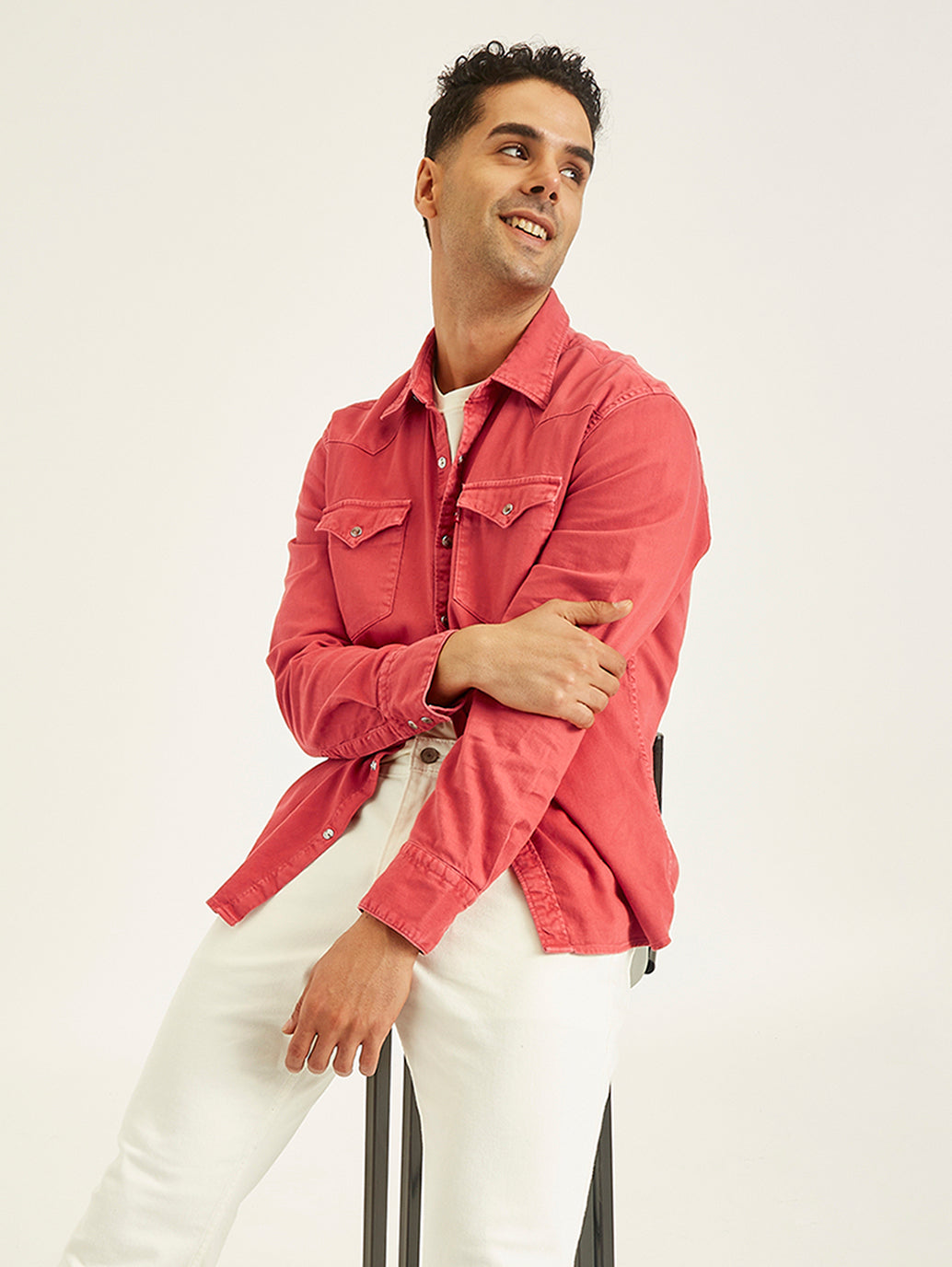 Men's Solid Slim Fit Denim Shirt - ae19b9b7-3f56-43f8-ba36-1d506f32b35b View