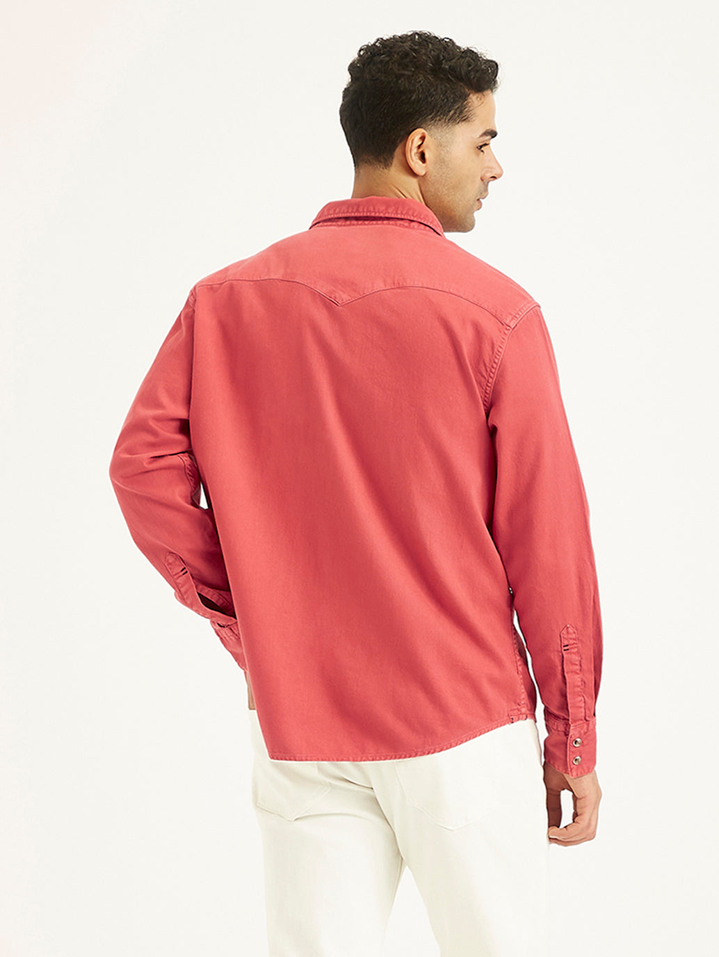 Men's Solid Slim Fit Denim Shirt - Back View