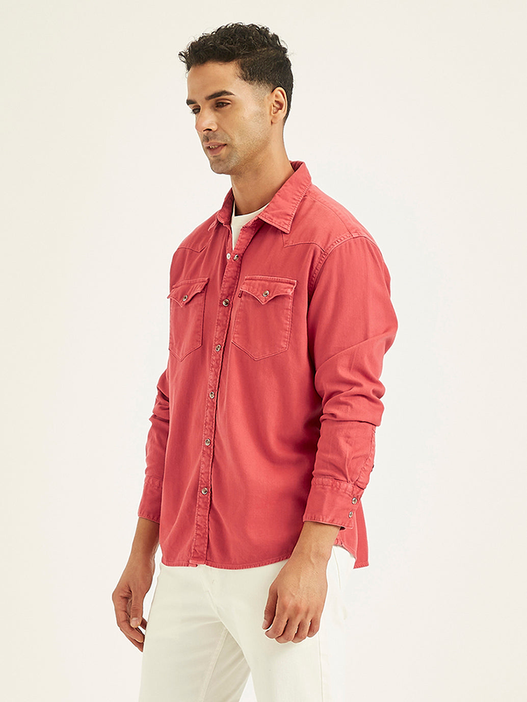 Men's Solid Slim Fit Denim Shirt - 01881fe7-cc55-40b9-b8de-37e2334553b3 View