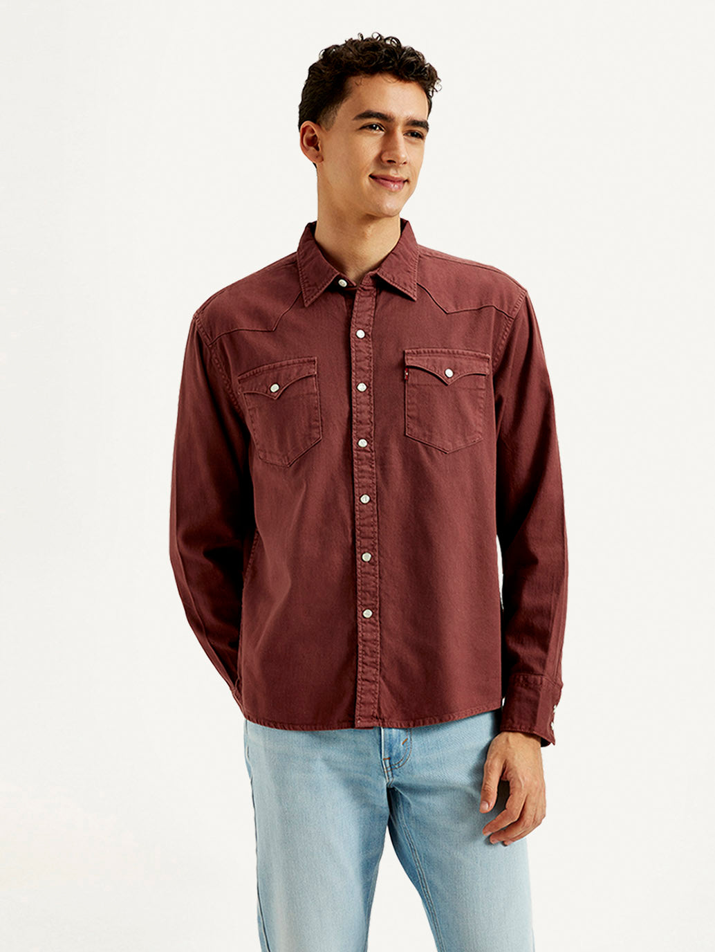 Men's Solid Dyed Slim Fit Shirt - Front View