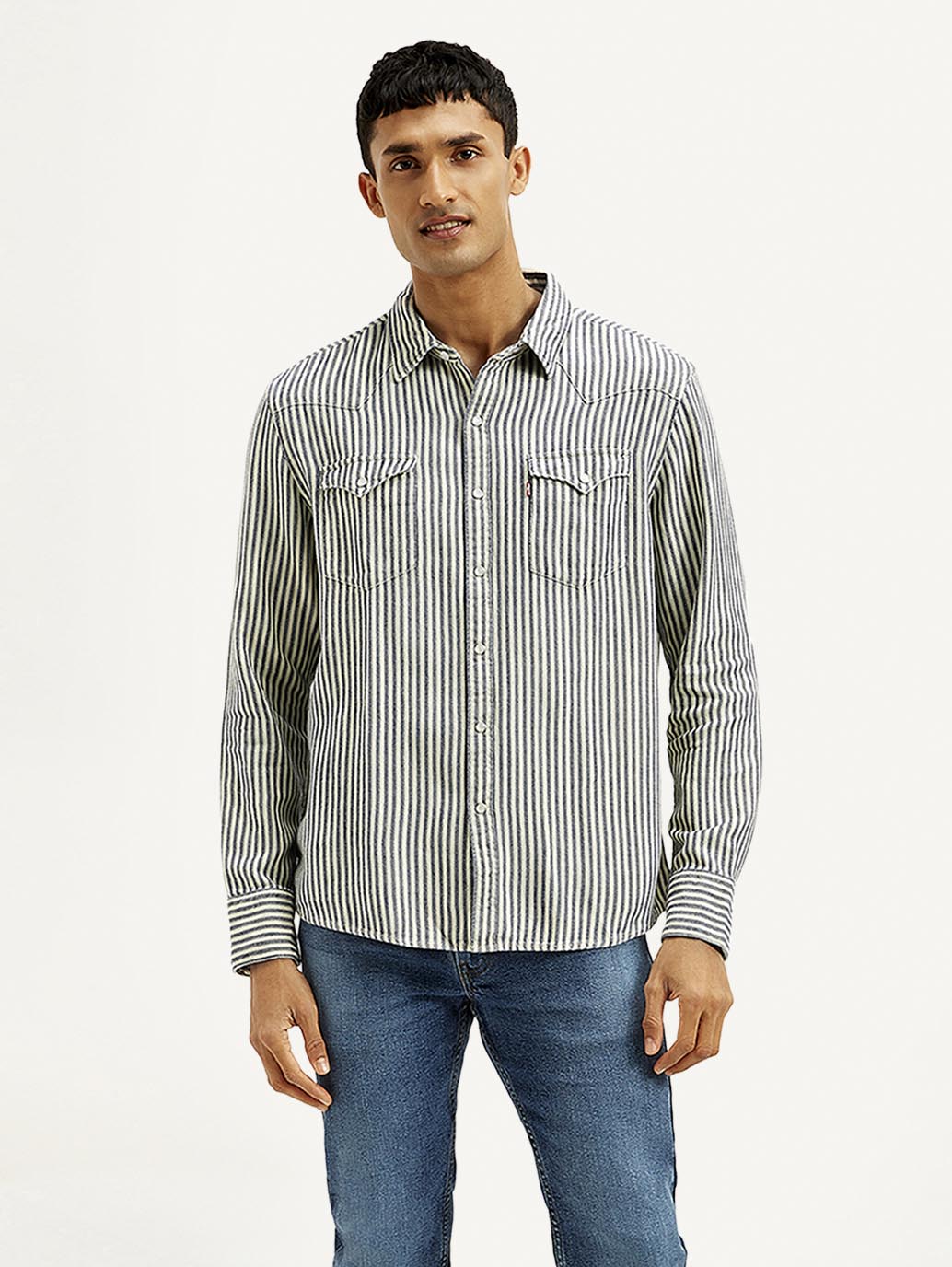 Men's Striped Slim Fit Shirt - Front View
