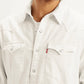 Men's Solid White Spread Collar Denim Shirt - Detail View